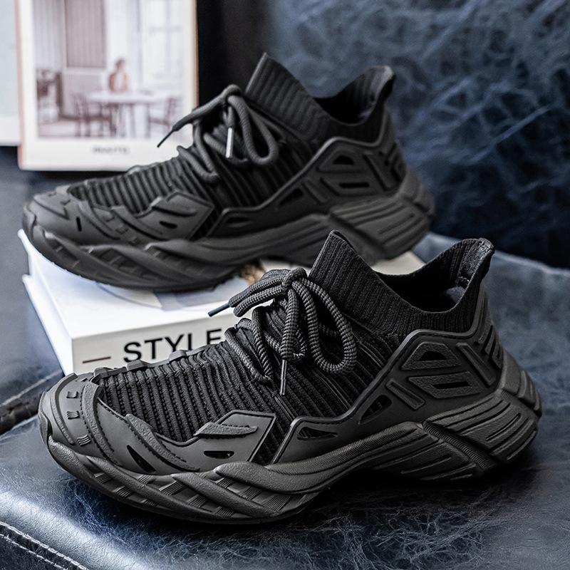 Summer Fly-woven Mesh Shoes Breathable and Lightweight Foot Platform Sports Shoes Outdoor Casual Dad Shoes Men's Soft Sole