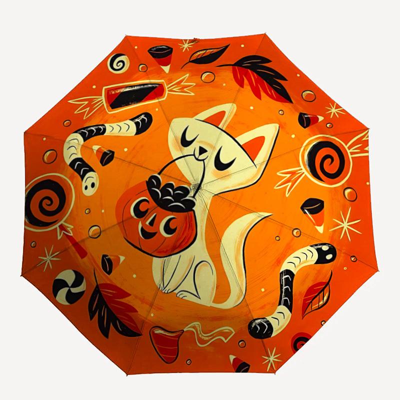 1pc Halloween Cat Fashionable Automatic Opening/Closing Folding Umbrella with 8 Bones, Windproof Portable, Daily Use044