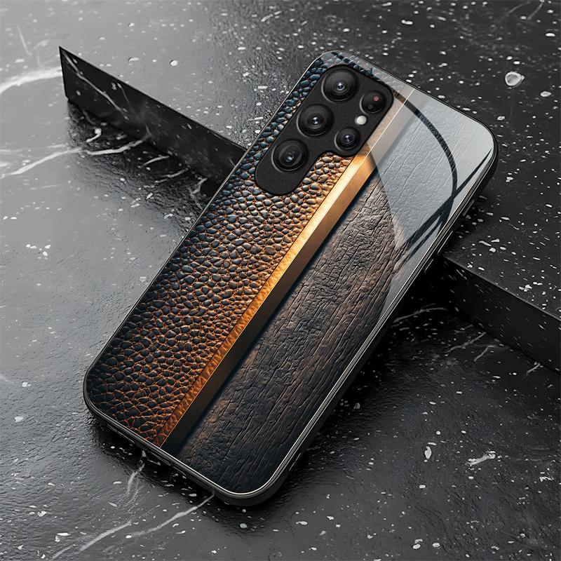 Wood Grain Texture Exquisite Luxury High-end PhoneCase Glass PhoneCase for Samsung Galaxy S26 S25 S24 S23 S22 S21 FE,Ultra,Plus