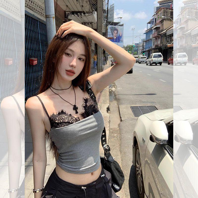 Dámská vesta Krajková patchworková tílka na ramínka Bez zad Sexy dámské spodní prádlo Na párty Klub Bar Ležérní trička Módní krása Potu odolná tílka