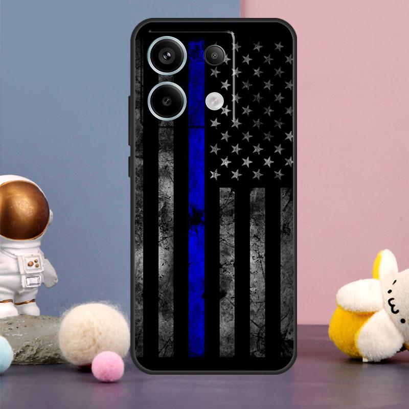

Police Styled Thin Blue Line Flag Case For Xiaomi Redmi Note 14 9 10 11 12 13 15 Pro Plus Redmi 15 15C 10C 12C 13C 14C Cover Redmi Note 11