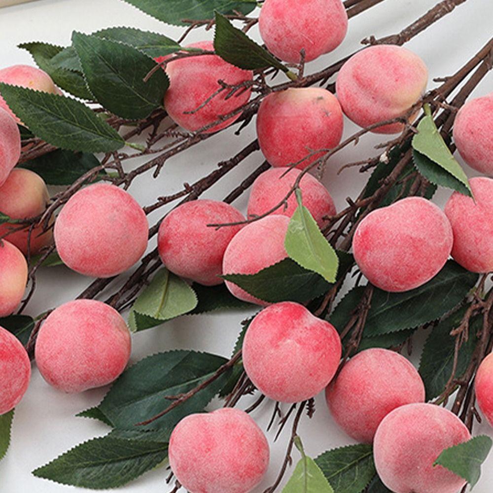 Plastic Simulation Peach Fruit 6 Heads Fake Plants Artificial Peach Branch  Home Garden Decor