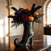 Gothic Style Gift Witch Boot Vase, Halloween Table Centerpiece Black Spider Web Vase High Heel, Flower Holder for Mantel Shelf Coffee Decoration