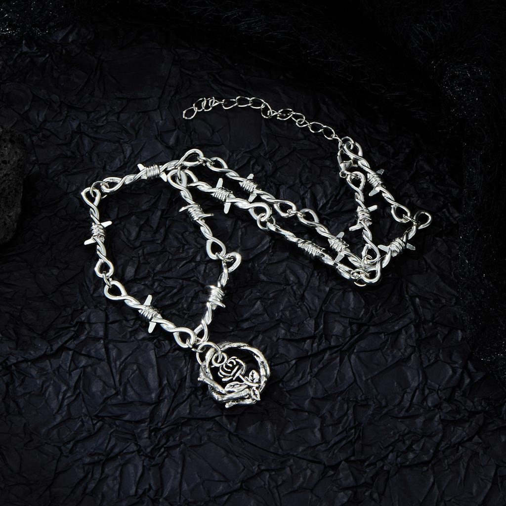 Punk Gothic Thorn Rose Pendant Necklace Women's Y2k Retro Sweet Cool Hip Hop Accessories Harajuku Party Zircon Gifts