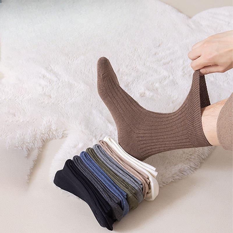 Pure Cotton Men's Thickened Striped Mid-calf Socks, Autumn Warm Long Socks, Autumn and Winter Cotton Men's Socks