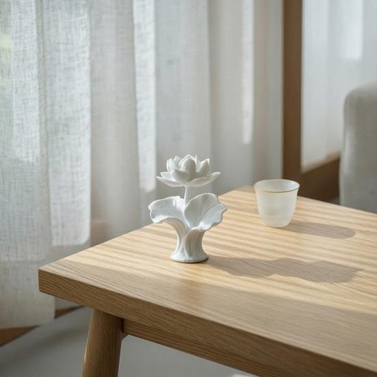 3D Printed Lotus Figurine, Flower Shape Decorative Incense Holder, Desktop Ornament for Meditation Yoga Room Home Office