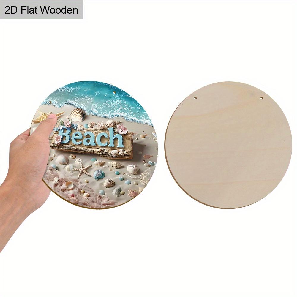 2D, Summer Beach Shells Starfish Wood Round Sign Summer Home Office Wall Decoration Seaside Party Decoration Rustic Farmhouse Bathroom Shelves