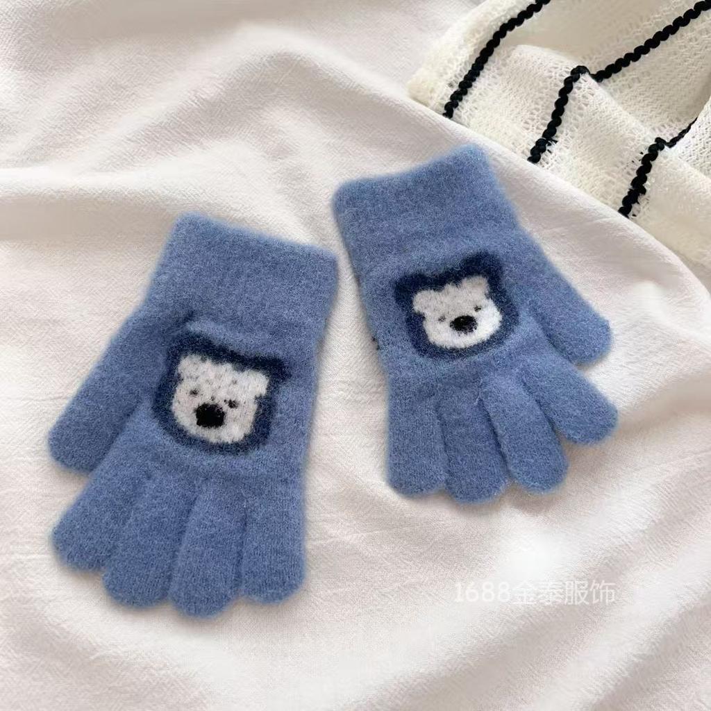 2-6 Year Old Children's Cartoon Bear Gloves Winter Warm Boys' Five-finger 25 New Full-finger Warm Gloves