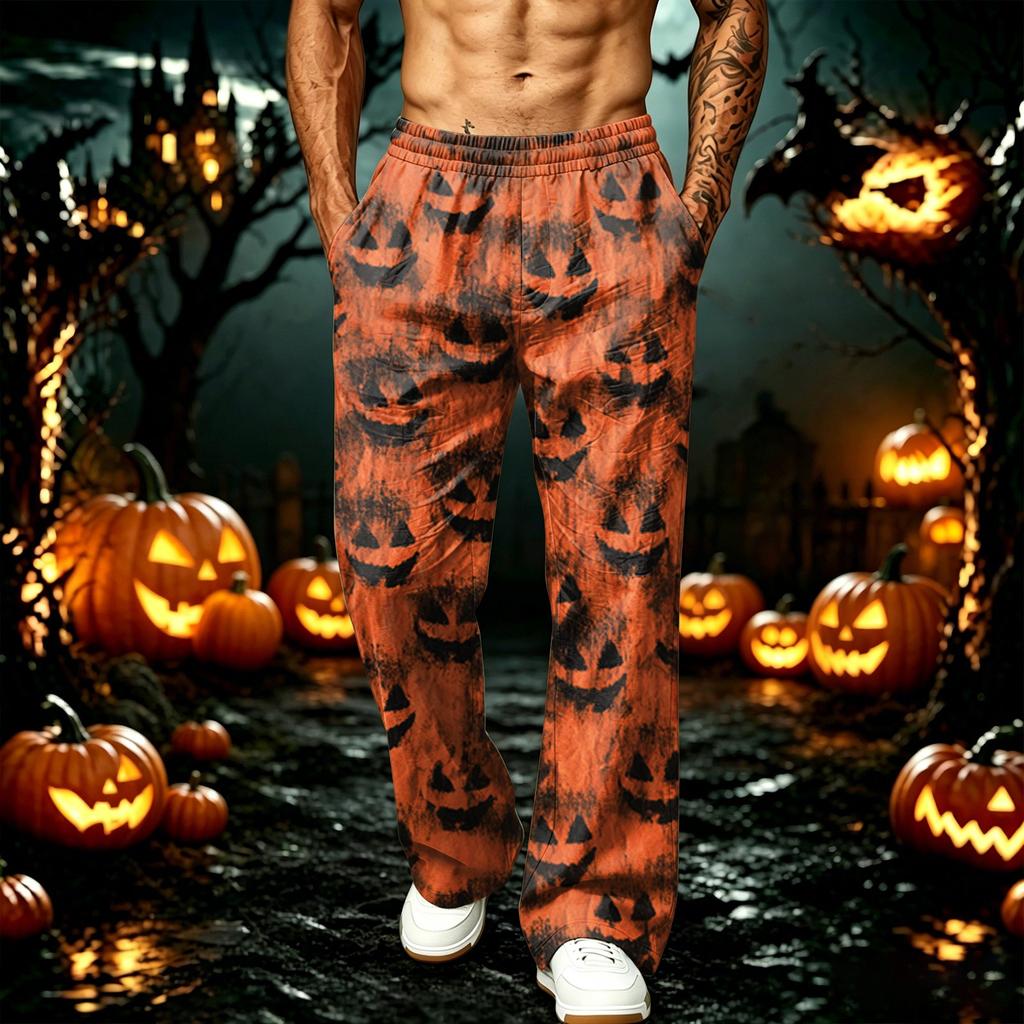 Men's Halloween Printed Sweatpants with Pockets Loose Fit Jogger Pants for Sports