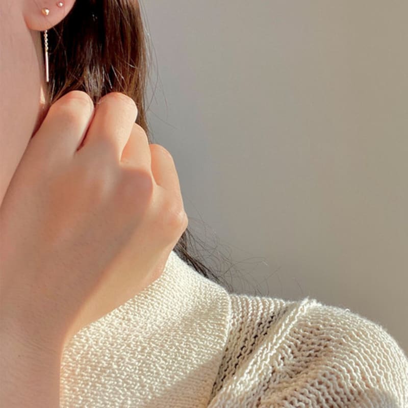 Taupe 14k gold ball drop ring - simple chain drop earrings