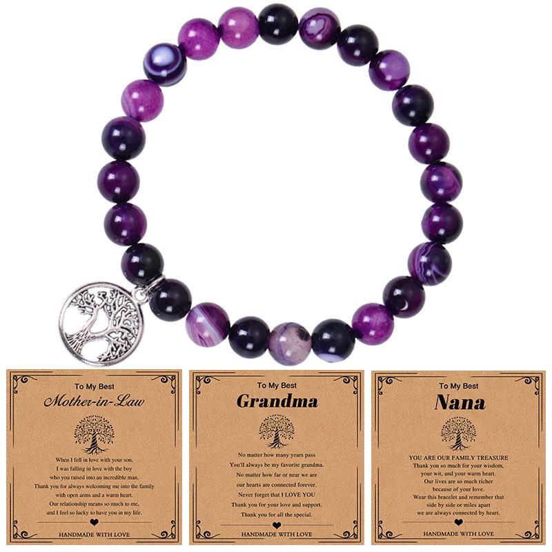 Nana Pink Zebra Stone Tree of Life Bracelet with Pendant - Natural Stone Gift for Grandma