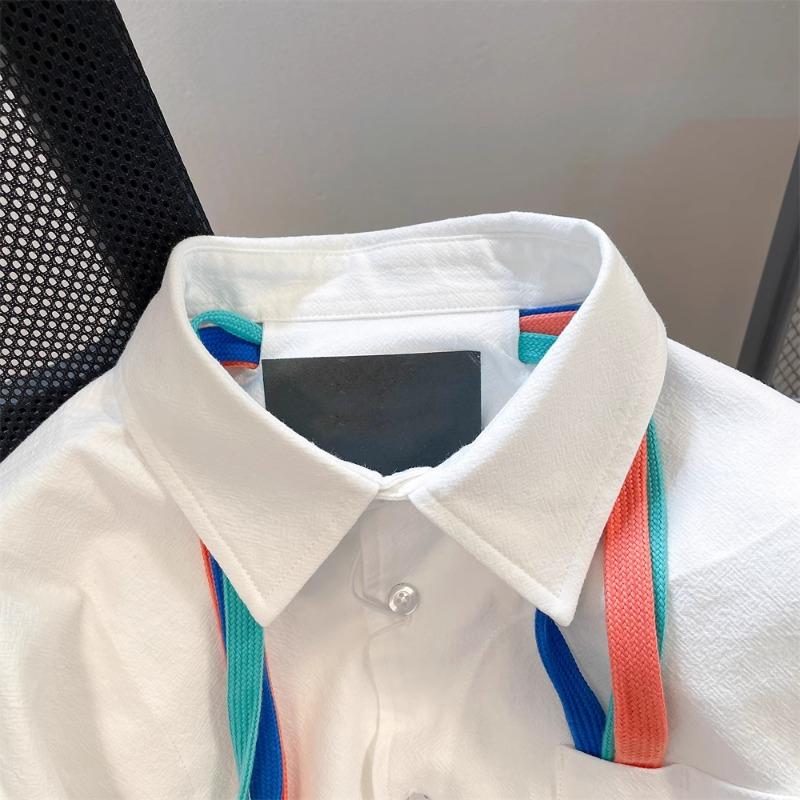 Fargerike skjorter med bånd for kvinner Langermet enkeltspent revers Damebluser Vintage løse dame Lommetopper