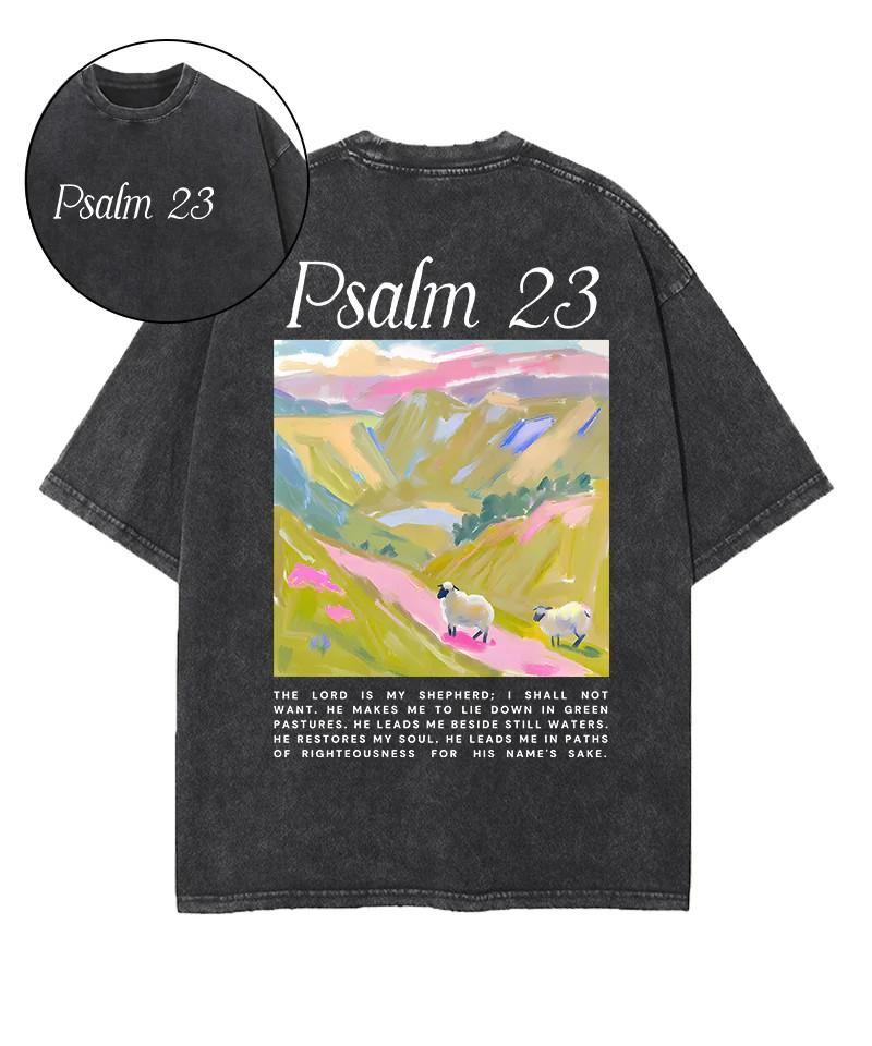 Psalm 23 Art Printed T-shirt Men Women Clothing Summer Short Sleeve Cotton Tshirt Aesthetics Vintage Washed Oversized Tee Tops