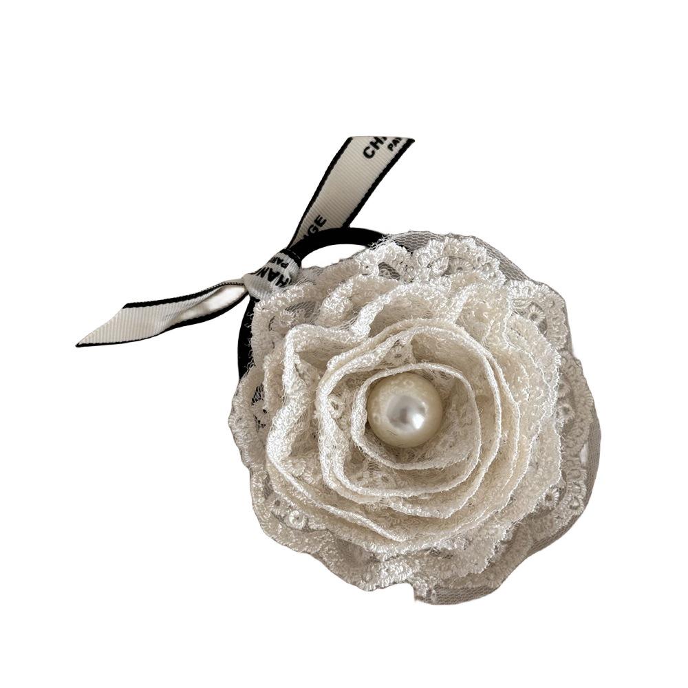 Elegant Pearl Bow Lace Hair Clip Claw - White Temperament Style