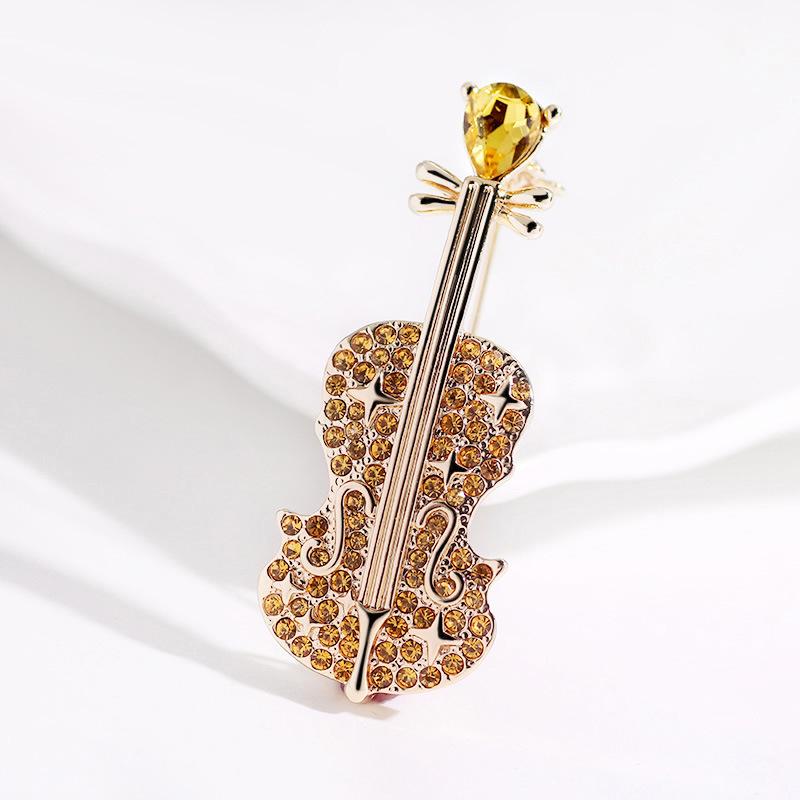 Fashion Crystal Violin Brooch Diamond-Studded Elegant Coat and Shirt Accessory Pin Gift Corsage