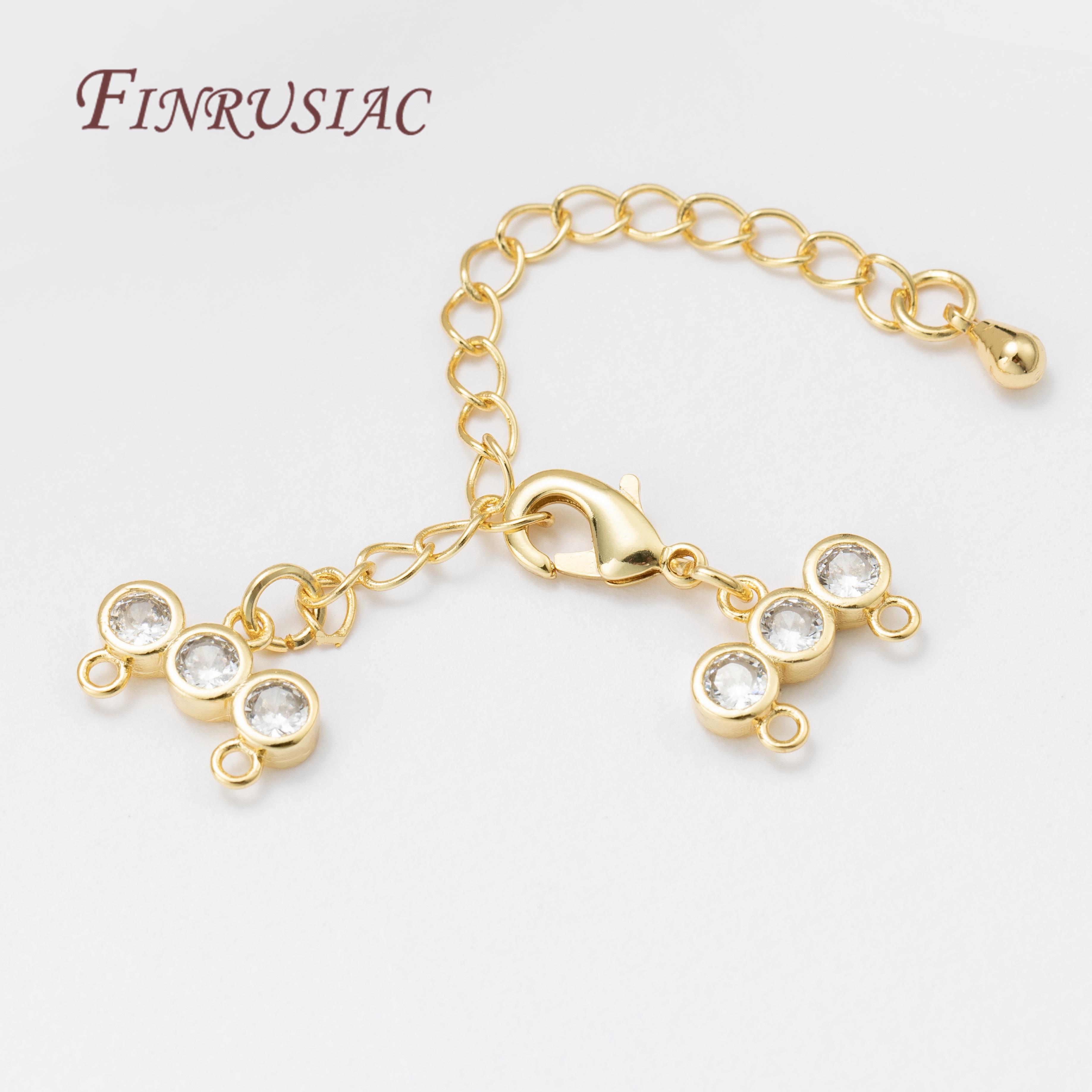 

DIY Beading Jewelry Making Supplies Rhodium/Gold Plated Brass Zircon Lobster Clasps With Extension Chain With Two-Strand End Bar 2 Pieces