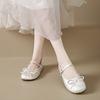 Korean Version of Flat Bottom One-word Mary Jane Small Leather Shoes Women's 2025 New Summer Square Head Pleated Bow Versatile Single Shoes