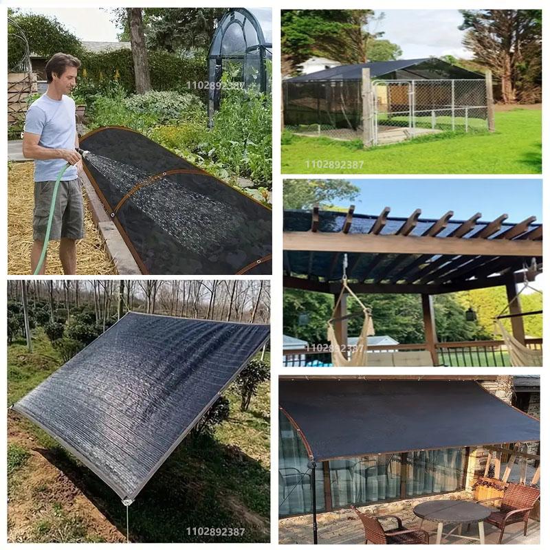Schwarzes Schattentuch, Sonnenschutznetz, verklebter Rand mit Ösen, Sonnennetz für Pergola-Pflanzen, Gewächshausgärten, Terrassenüberdachung