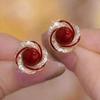 Vintage Rose Pearl Ear Studs Geometric Autumn Winter Earring Wine Red New Year Earring  Sweater