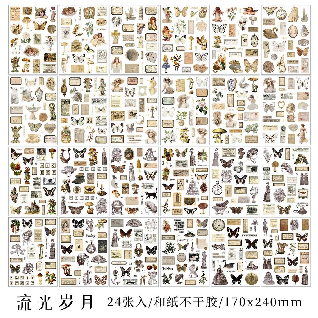 24 pcs Large size Vintage Stickers book Adhesive Diy Hand Account Diary Album Scrapbooking Junk Journal Supplies
