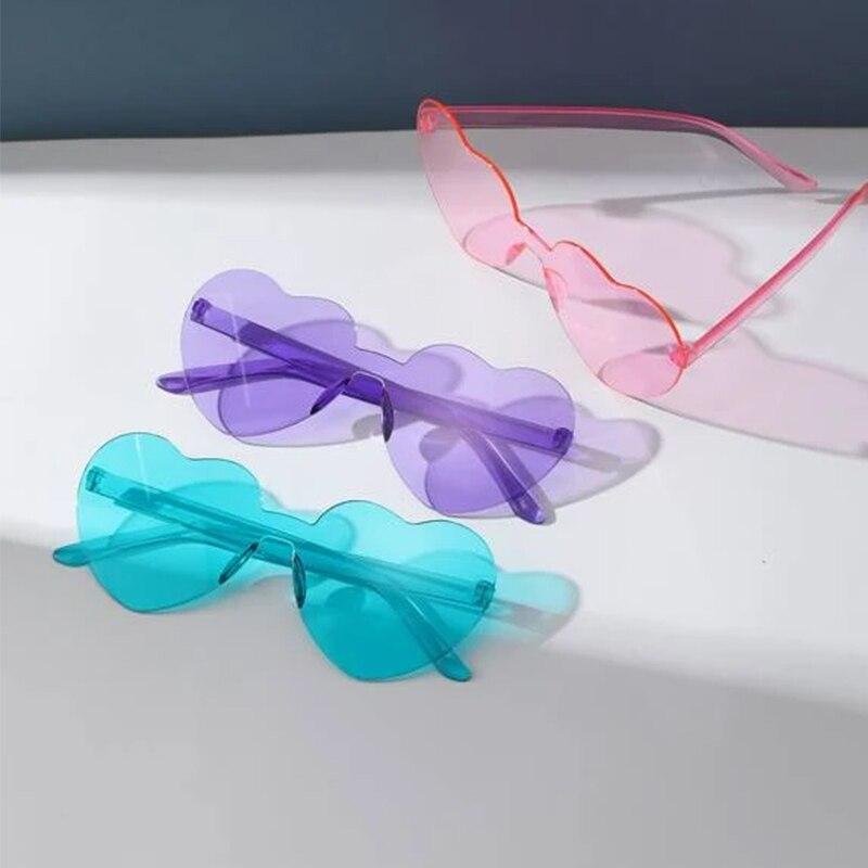 3Pcs Love Heart Shape Sunglasses Jelly Color Frameless Heart Shaped One-piece Glasses Dazzling Color Party Festival Teen Glasses