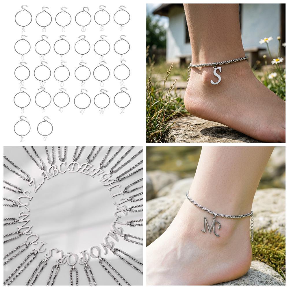 26-Letter Pendant Anklet: Stainless Steel Simple Design Foot Jewelry