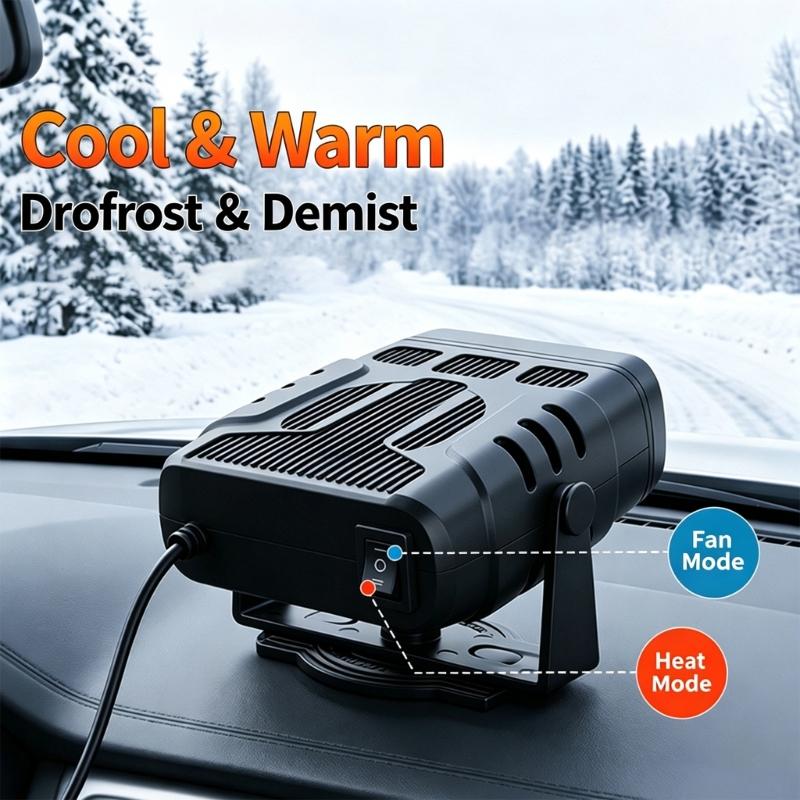 12V or 24V 2-in-1 Car Heater & Coolers, Car Windshield Heater Fan with Warm and Cool Operation, Adjustable Aiming Support and Attached Vehicle Power