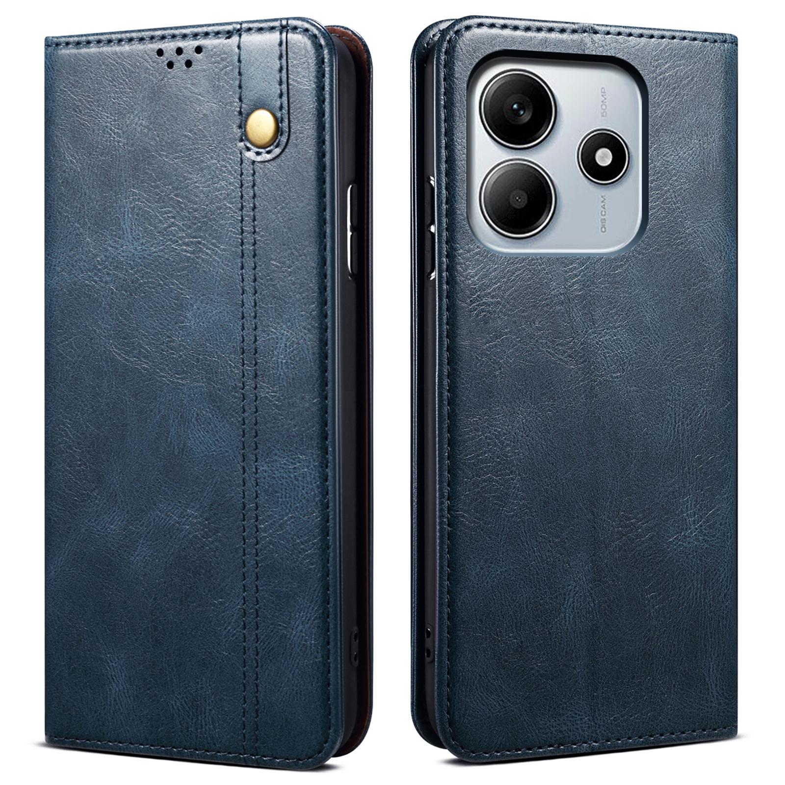 

For Xiaomi Redmi Note 14 5G Case Crazy Horse Texture Waxy Leather Wallet Stand Phone Cover Blue