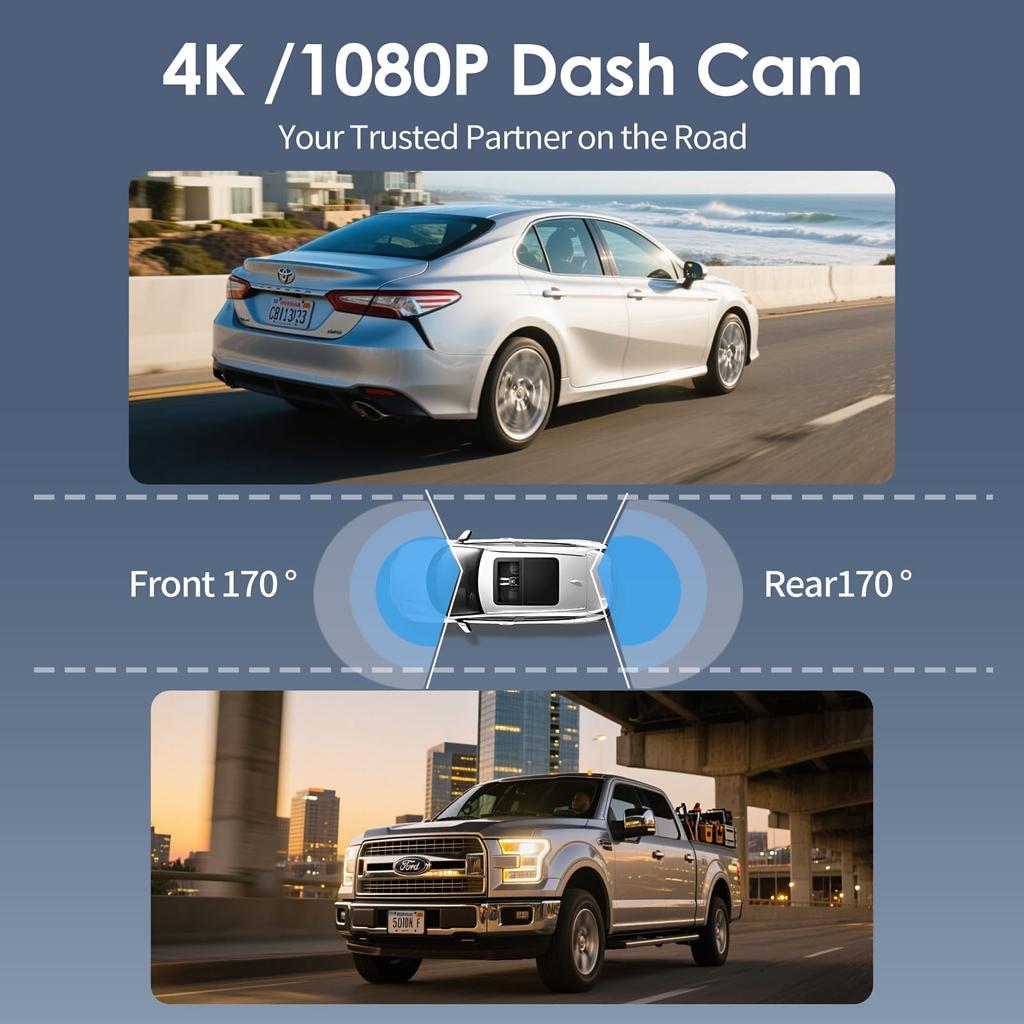 4K Dashcam med Trådlös CarPlay-skärm 1080P Backkamera för Bärbar Bilstereo med CarPlay Android GPS Mirror Link BY-J 10.26in & Bilar,
