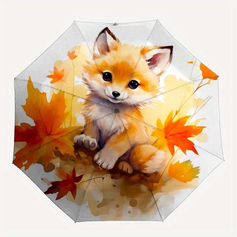 1pc Small Animal Fox Cute Design Automatic Opening and Closing Umbrella - Lightweight 3-Fold Design, Suitable for Fans, Travel, Daily Use - Offic