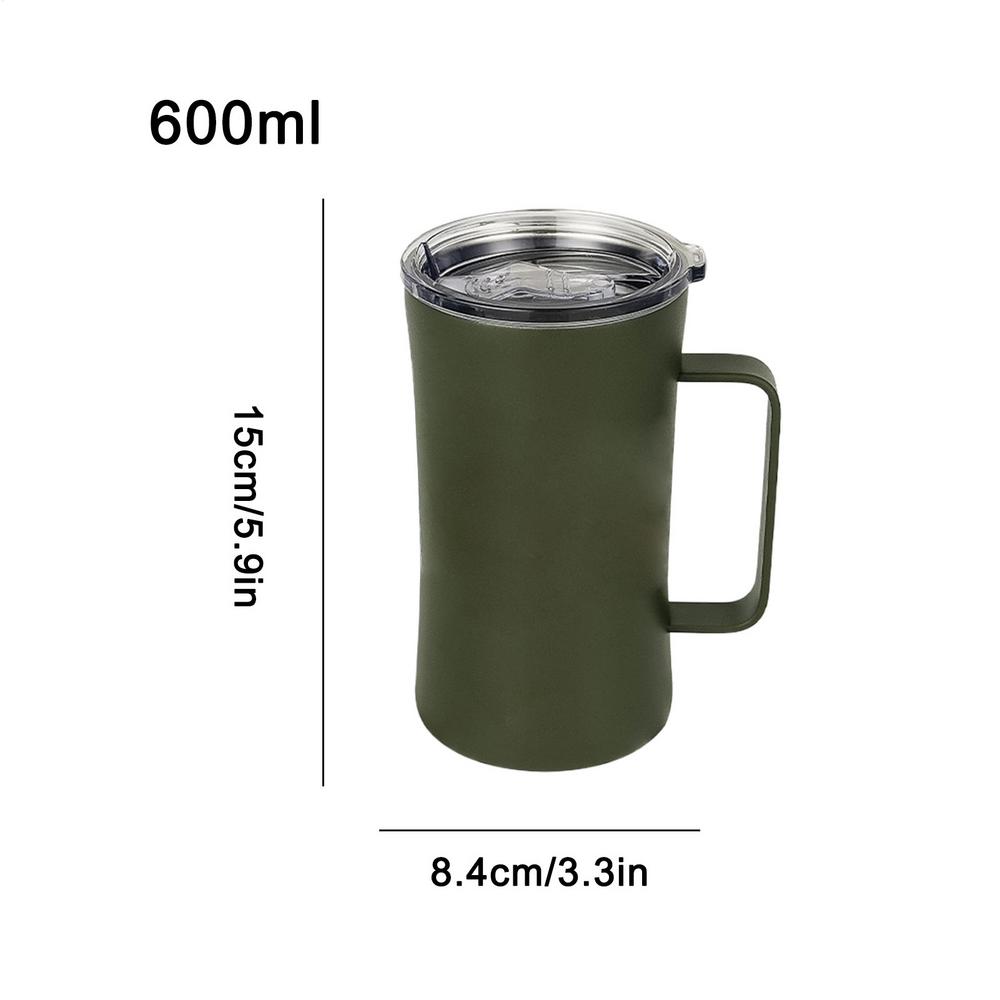 

Изолированные стаканы с ручками Большой емкости Чашка для питья Защита от брызг 600 мл Термостакан для горячих и холодных напитков Кофе армия зеленый