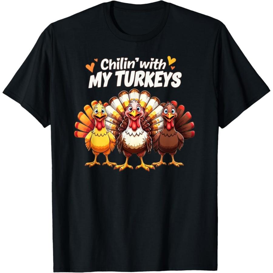 

Chillin With My Turkeys Funny Thanksgiving Family T-Shirt XXXXXL чорний
