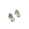 Elegantes Pendientes Vintage Franceses Florales de Algodón y Perla para Mujer
