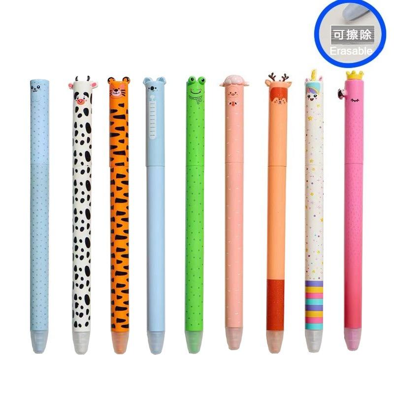 

9pcs Animal-shaped Erasable Gel Pen Set, Twist-to-replace Refill; 0.7mm Blue Refill; Smooth and Neutral Ink Flow, Cute Pens