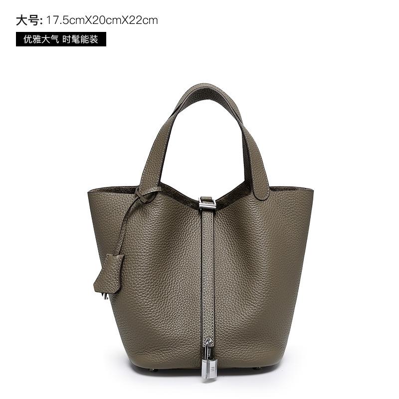 2025 Genuine Leather Women's Bag, New Top Layer Cowhide Handbag, Mother-Daughter Bag, Bucket Bag, Trendy Women's Bag