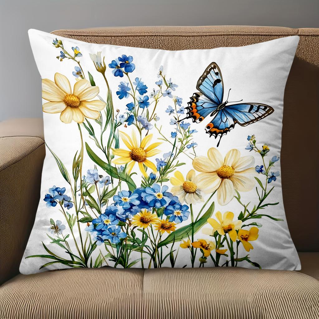 1 Pieces Floral Butterfly Print Decorative Throw Pillow Covers Polyester Pillowcase Sofa Decorative Cushion Cov Headboard Pillow