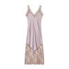 2026 Spring European Style Satin Dress with Eyelash Lace Trim