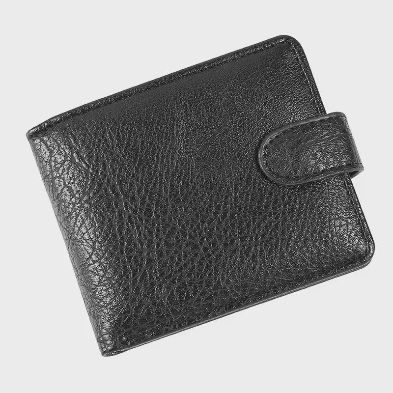 Men's Short PU Leather Wallet with Zipper, Buckle, and Multiple Card Slots