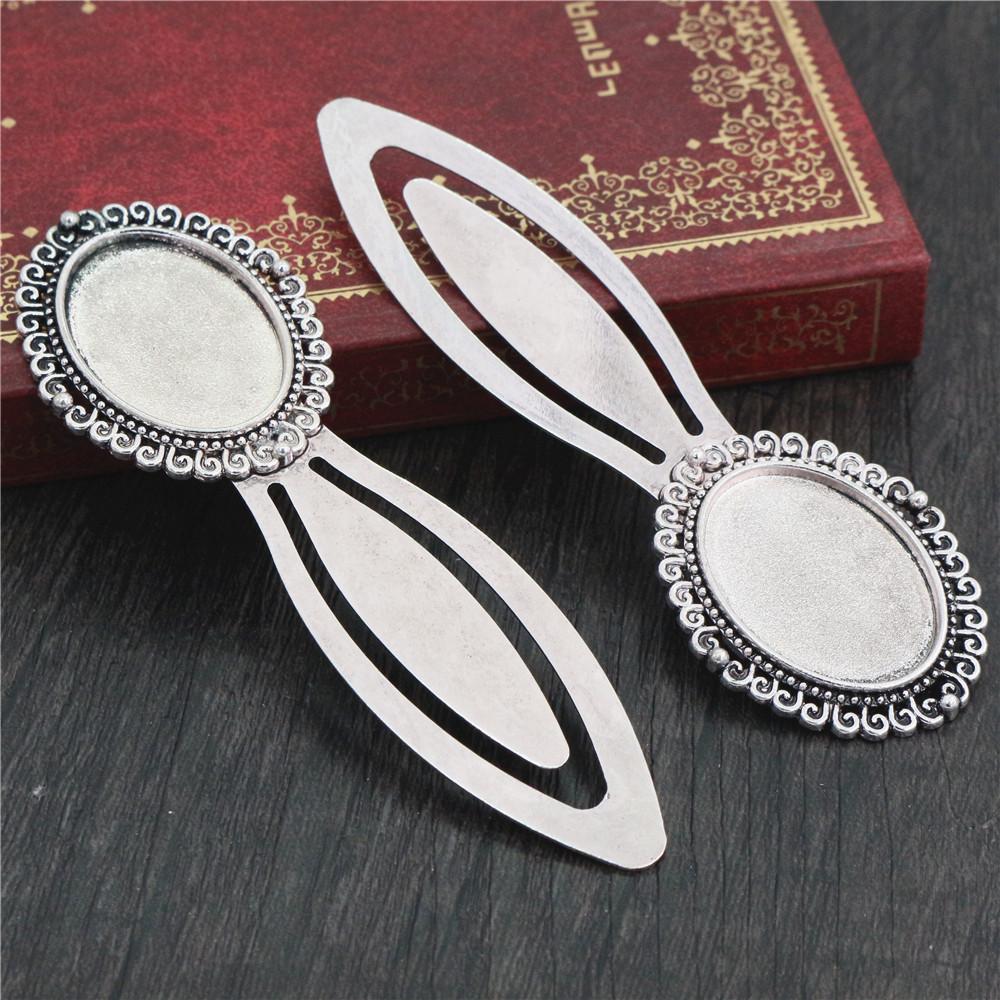 

New Fashion 2pcs 18x25mm Inner Size Antique Silver Plated And Bronze Simple Style Handmade Bookmark Cabochon Base Cameo Setting