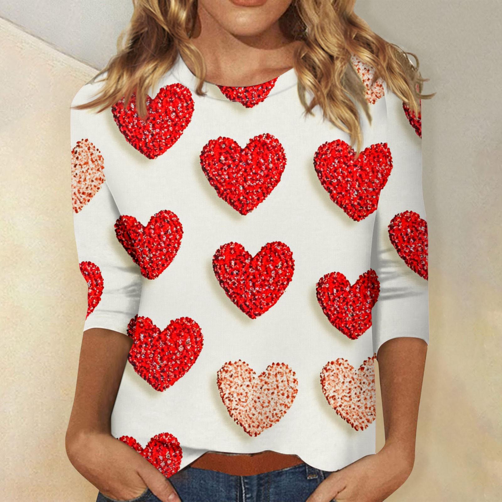 

Женские топы с рукавом три четверти и круглым вырезом, свободная футболка с принтом ко Дню святого Валентина XL