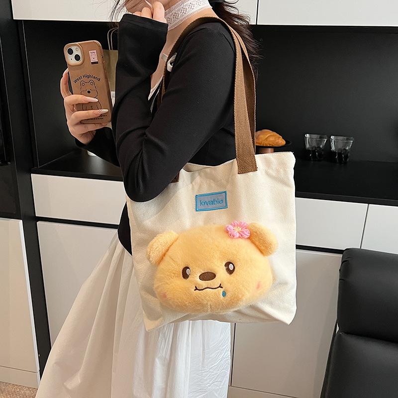 New Cute Panda Doll Bag Shoulder Bag Canvas Bag Large Capacity Tote Bag Underarm Bag Plush Bag