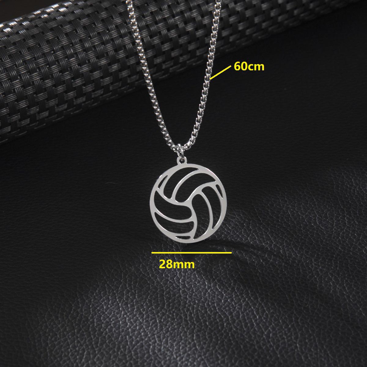 Stainless Steel Geometric Volleyball Pendant Necklace - Versatile Sports Accessory