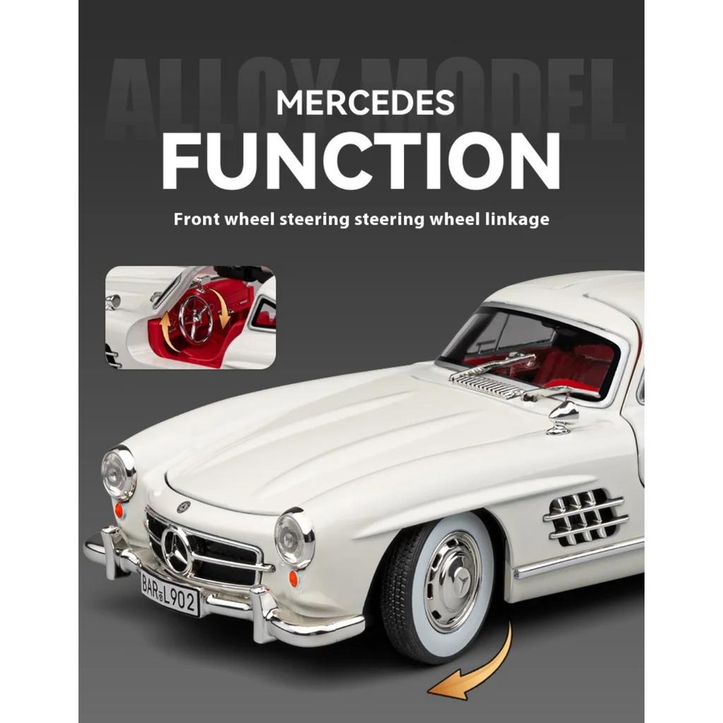 Scară 1/24 Benz 300SL Mașină Clasic Metal Aliaj Diecast Model Mașină Sunet și Lumină Colecționează Hobby Ornament Decorativ de Birou Cadou