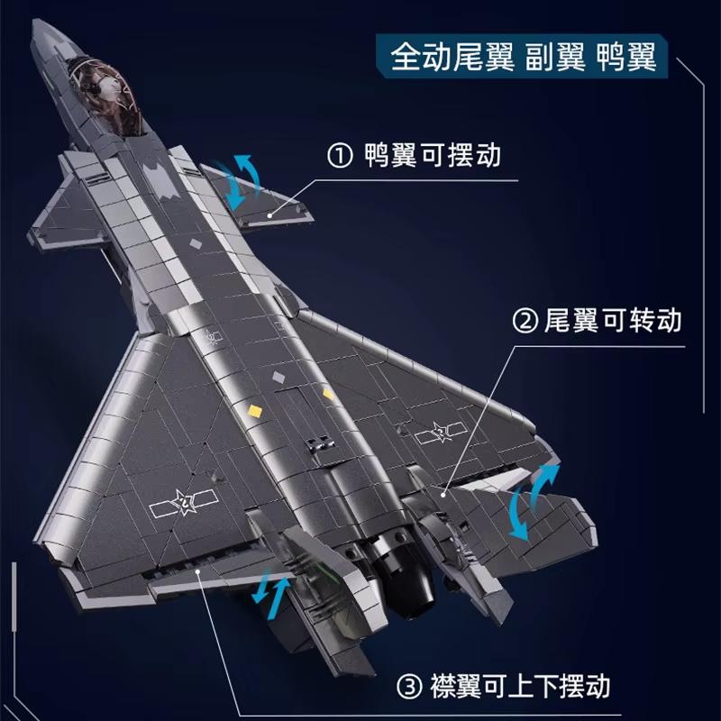1007 Pièces Haute Norme Force Supérieure dans les Airs J-20 Grande Taille Capacité de Discrétion Élevée Haute Norme Avion de Combat Kit d'Assemblage Construction