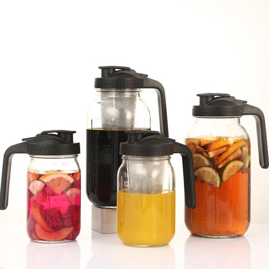 Glass Pitcher with Lid And Handle 32/64oz Wide Mouth Mason Jar Leak-proof Water Pitcher Creamer Container for Juice Coffee Tea