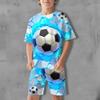 Abbigliamento Bambino Estate T-shirt Calcio Stampata 3D Set Maglia Manica Corta per Bambini Asciugatura Rapida Traspirante Abbigliamento Bambini