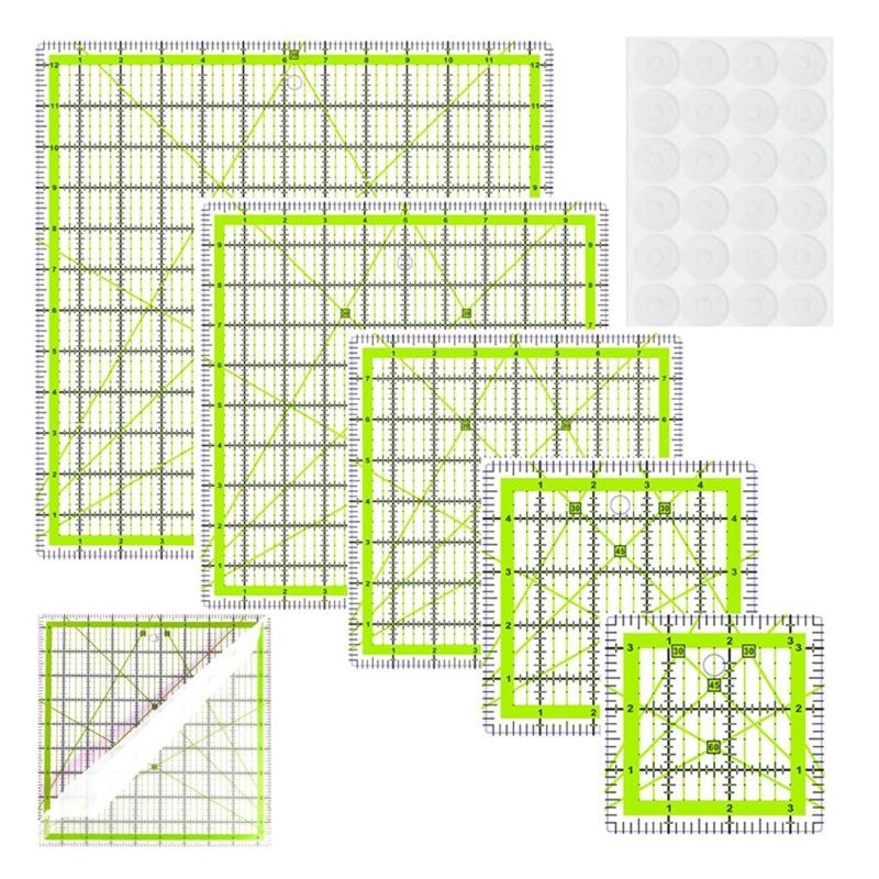 6 шт. Прозрачная акриловая швейная линейка Лоскутное шитье Шаблоны Линейка для раскроя ткани Шитье Измерение Пошив одежды Рукоделие зелёный