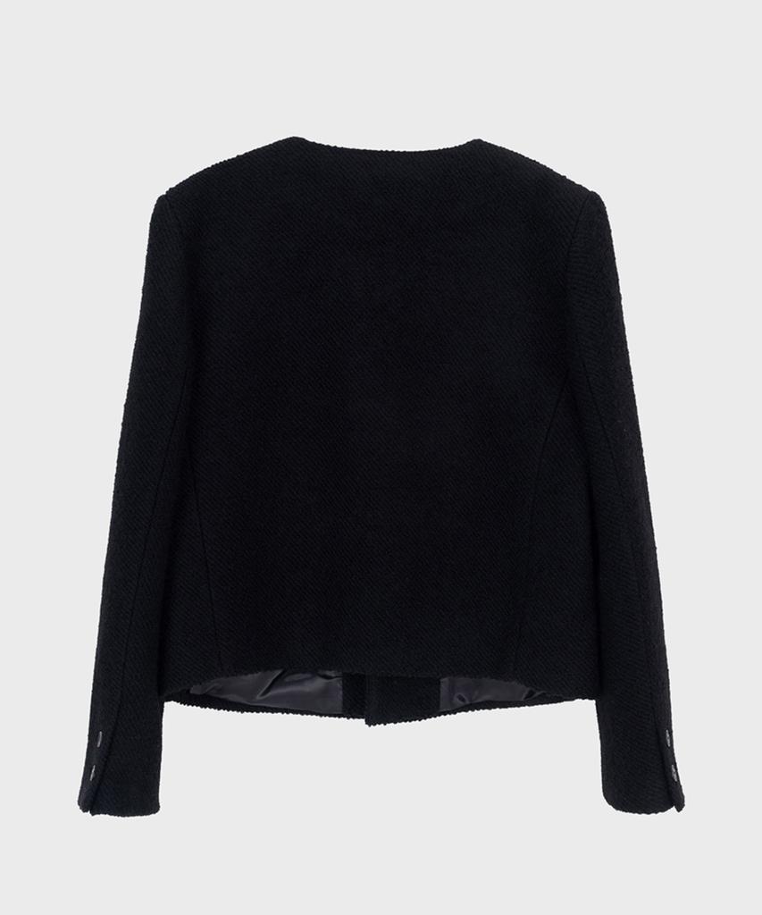 Pref Black Wool Alpaca Collarless Jacket