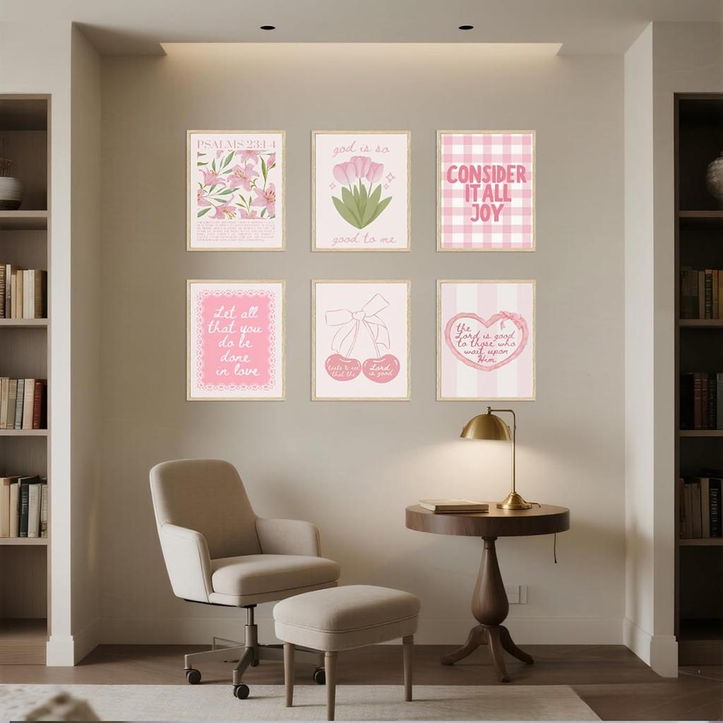 Pink Christian Bible Verse Wall Art Posters Set, Pink Floral Wall Decor Religious Scripture Canvas Prints Paintings Faith Pirational Preppy Pictures