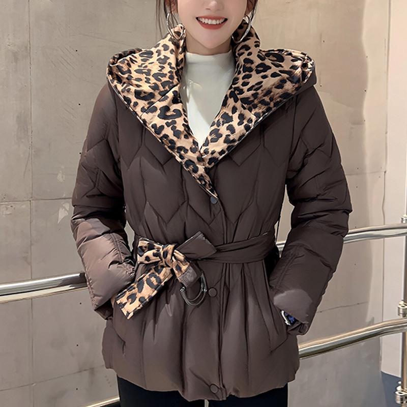 Plus Size L-5XL Fashion Winter Jackets Woman Short Parkas Hooded Loose Thick Warm Outerwears Casual Women's Coats With Belt